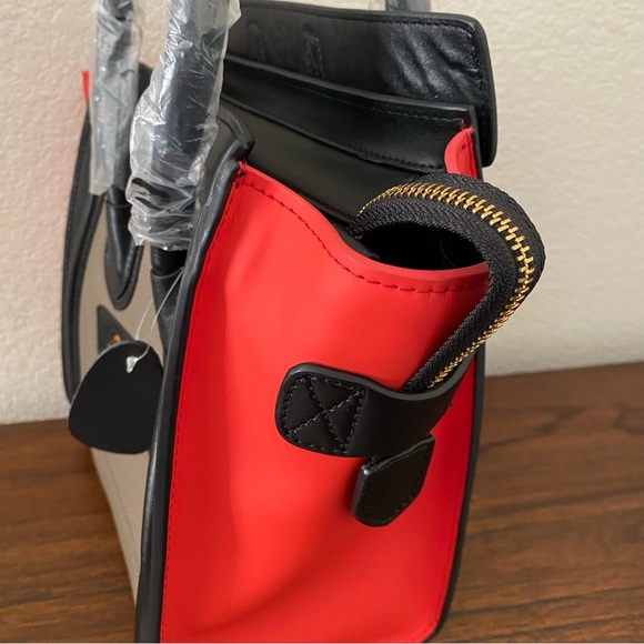 Tricolor Red Black Etoupe Micro Luggage Bag Convertible Crossbody C7-2 - Picture 4 of 13